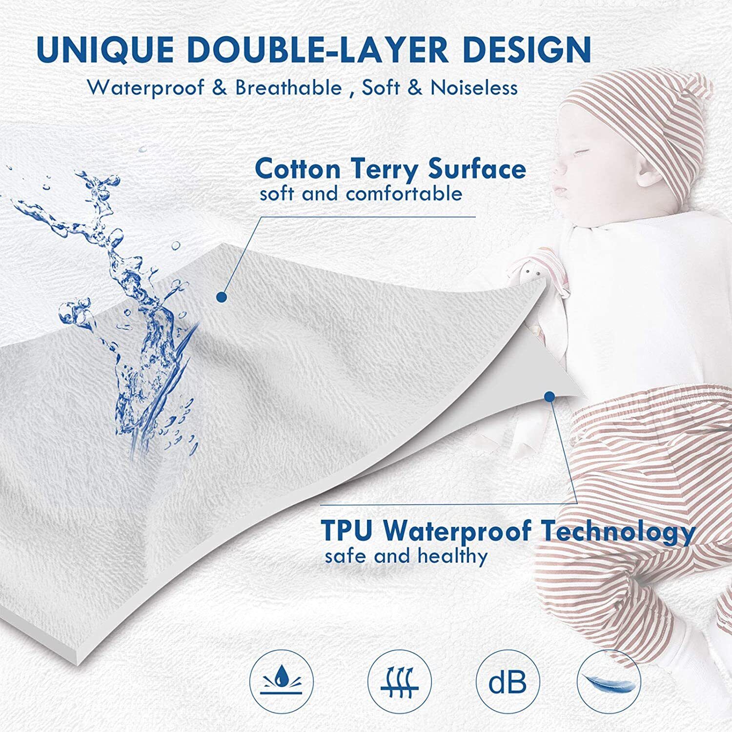 Fully Fitted Waterproof Cotton / Non Woven Mattress Protector Cover Double V201-W12784028