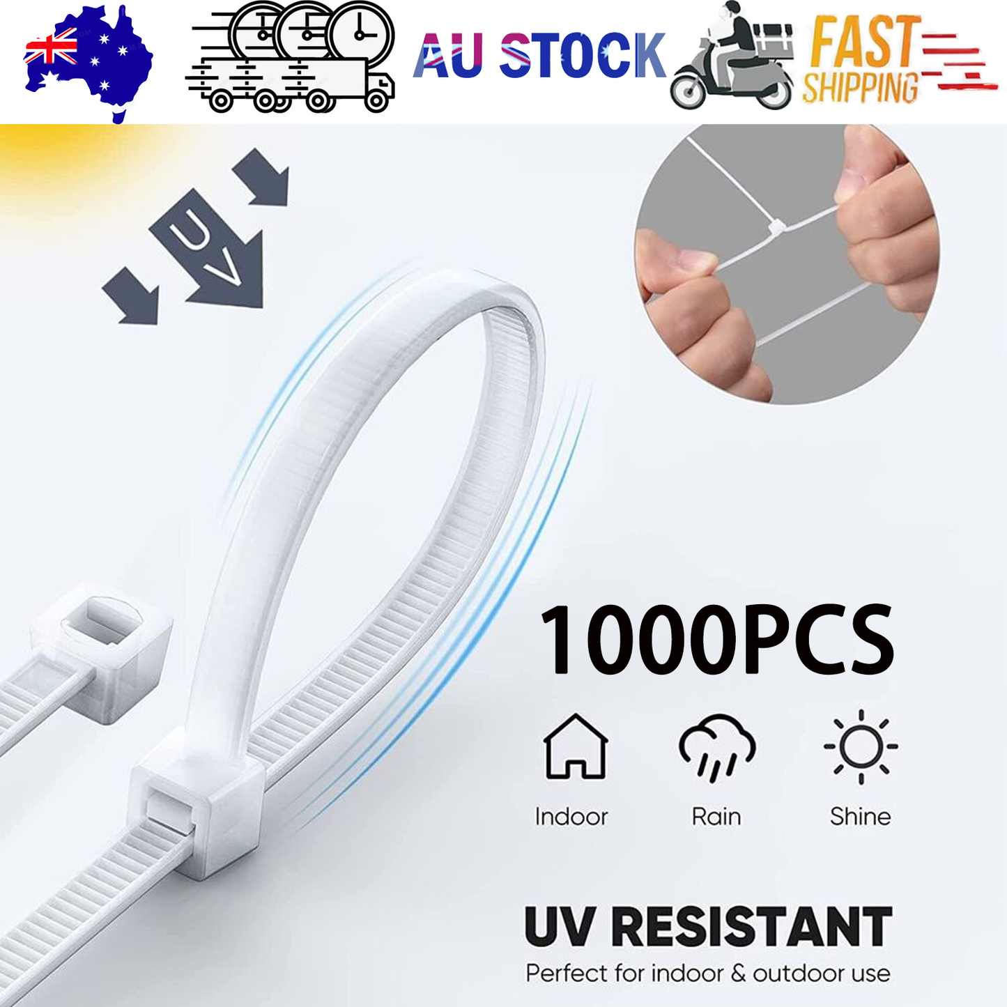 Cable Ties Zip Ties Nylon UV Stabilised 1000x Bulk Black Cable Tie AU STOCK V201-W12791671