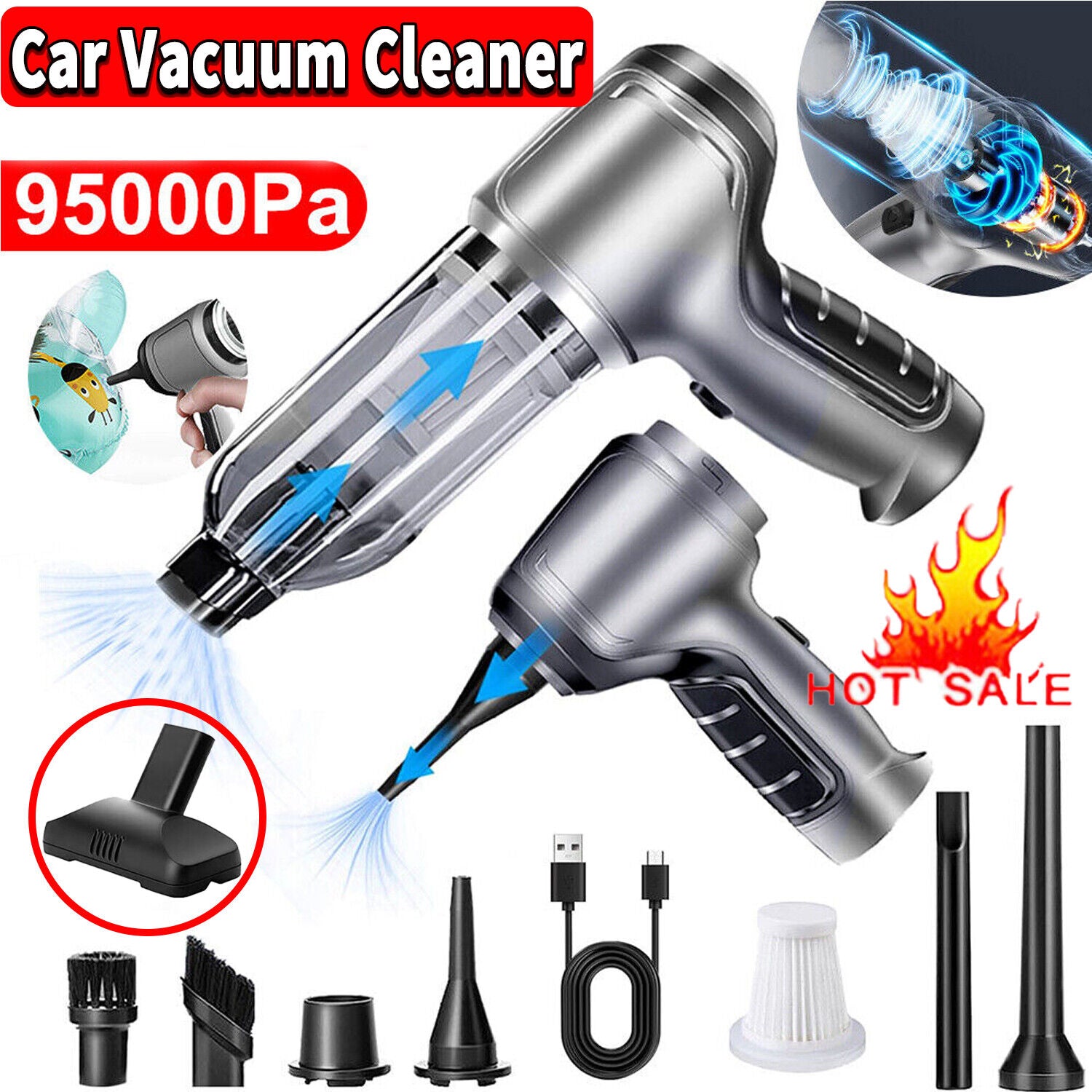 95000PA Wireless Car Vacuum Cleaner Handheld Vaccum Dust Blow Mini Power Suction V201-W12850058