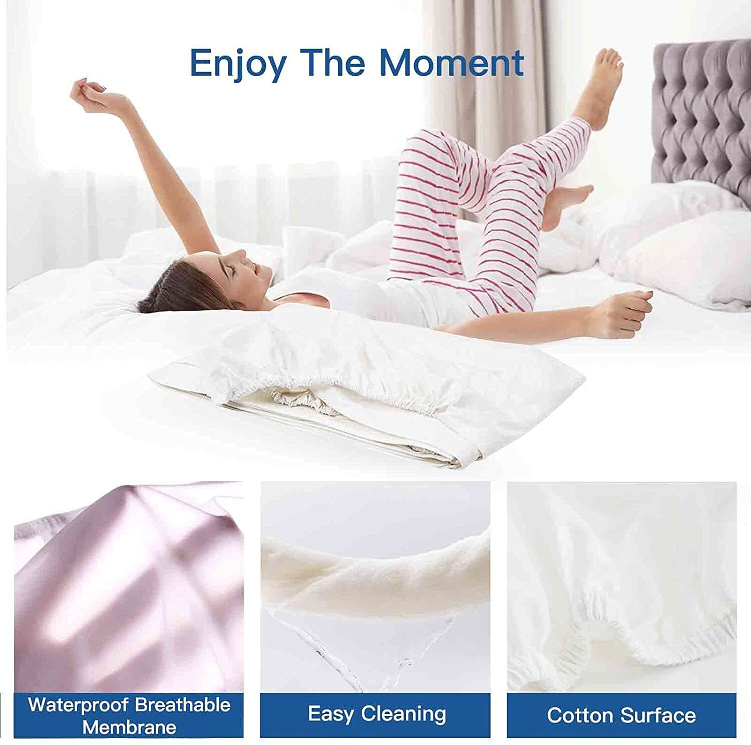 100% Terry Cotton Fitted Mattress Protector Waterproof King V201-W12850221
