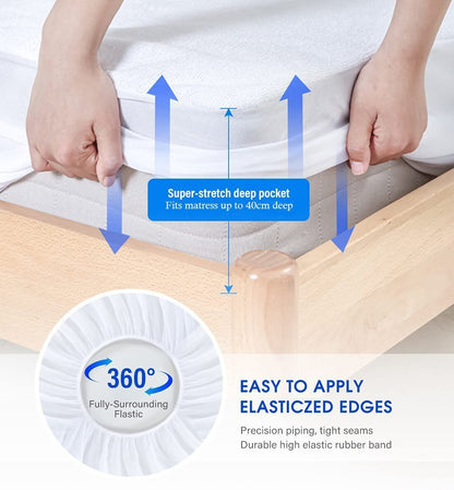 100% Terry Cotton Fitted Mattress Protector Waterproof Queen V201-W12850224
