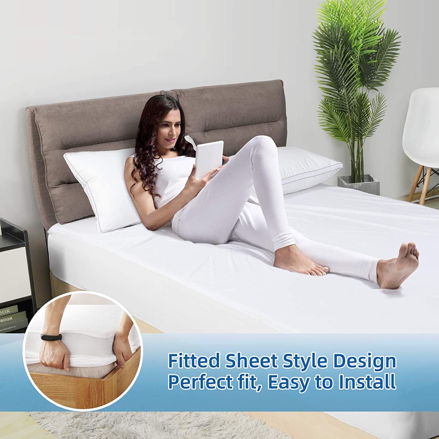 100% Terry Cotton Fitted Mattress Protector Waterproof Queen V201-W12850224