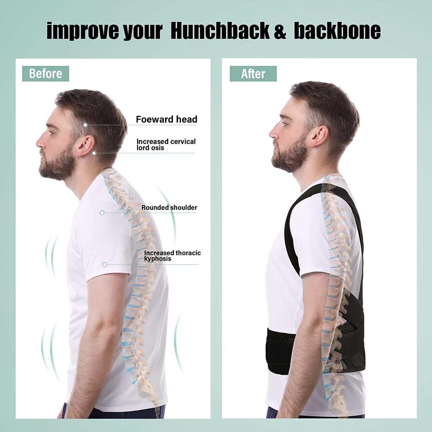 Posture Corrector Lumbar Brace Pain Relief Full Back Support Shoulder Brace Belt V201-W12850262