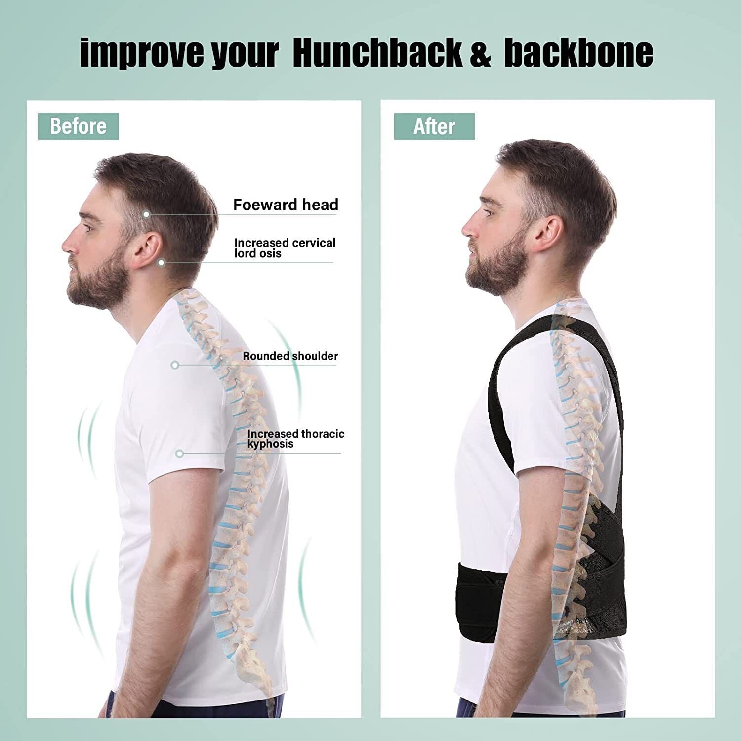 Posture Corrector Lumbar Brace Pain Relief Full Back Support Shoulder Brace Belt V201-W12850262