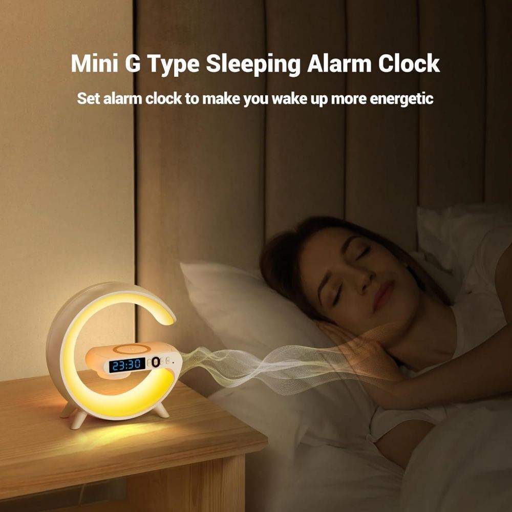 White Smart G Lamp Night Light Bluetooth Speaker Wireless Charger LED RGB Alarm Clock V201-W12854968