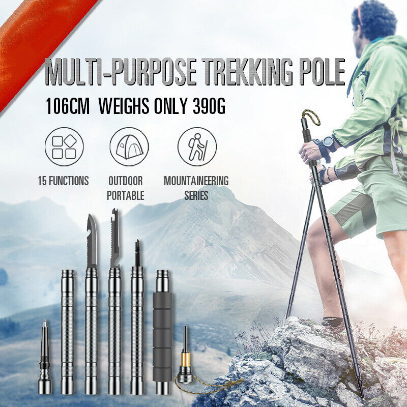 Multifunctional Hiking Trekking Poles Lightweight Collapsible Walking Stick AU V201-W12894935
