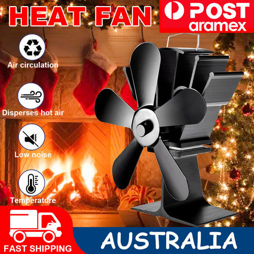 5 Blades Stove Fan Heat Powered Fireplace Accessory Wood Burning Stove Fan V201-W12898856