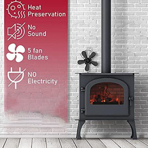 5 Blades Stove Fan Heat Powered Fireplace Accessory Wood Burning Stove Fan V201-W12898856