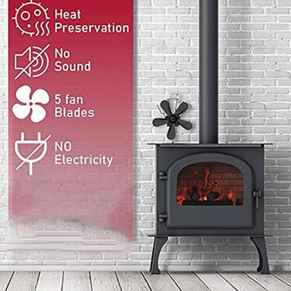 5 Blades Stove Fan Heat Powered Fireplace Accessory Wood Burning Stove Fan V201-W12898856