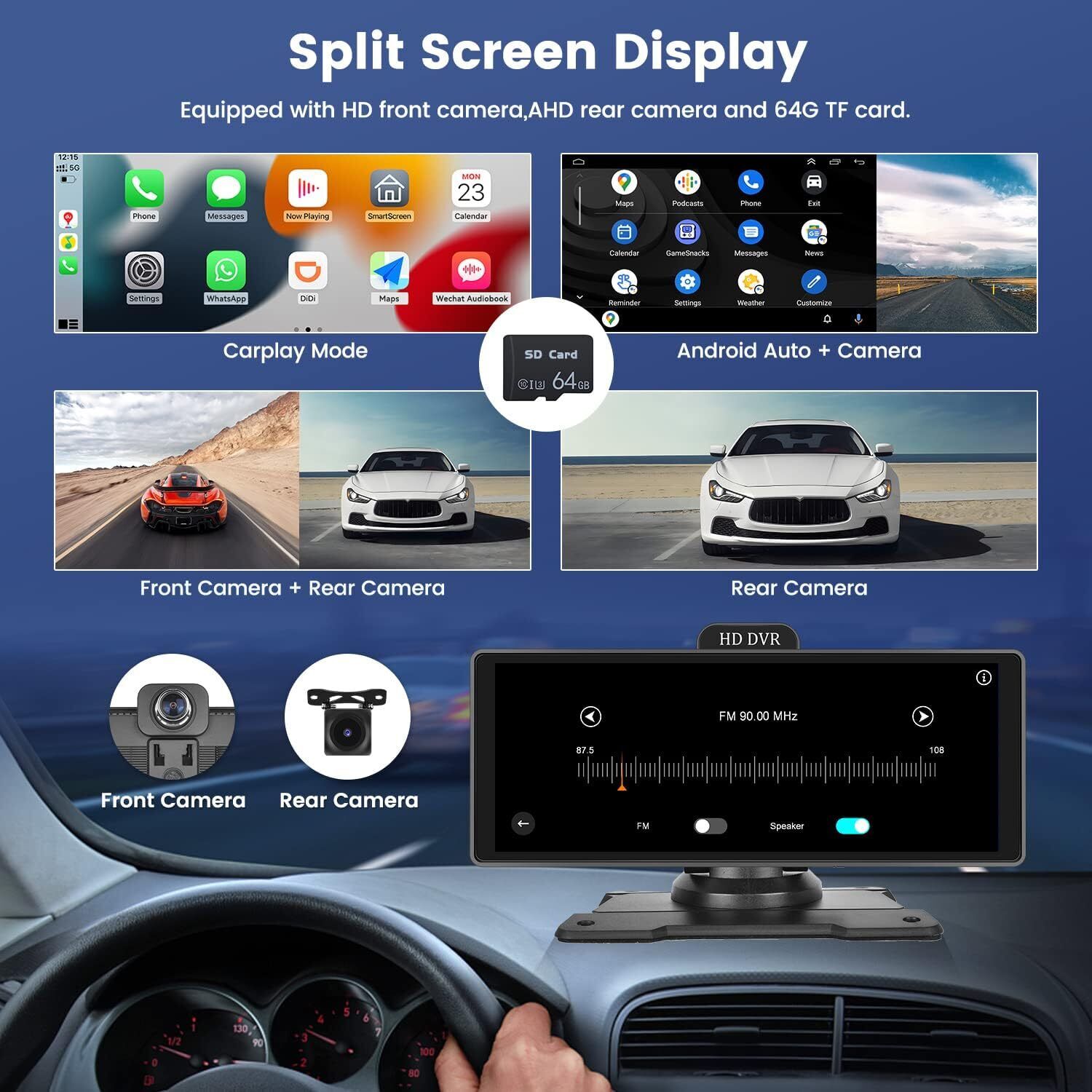 10.26" 4K Dash Cam Car Stereo For Apple Carplay & Android Auto GPS Rear Camera V201-W12929584