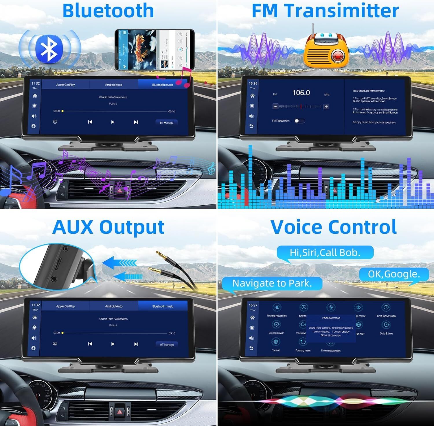 10.26" 4K Dash Cam Car Stereo For Apple Carplay & Android Auto GPS Rear Camera V201-W12929584
