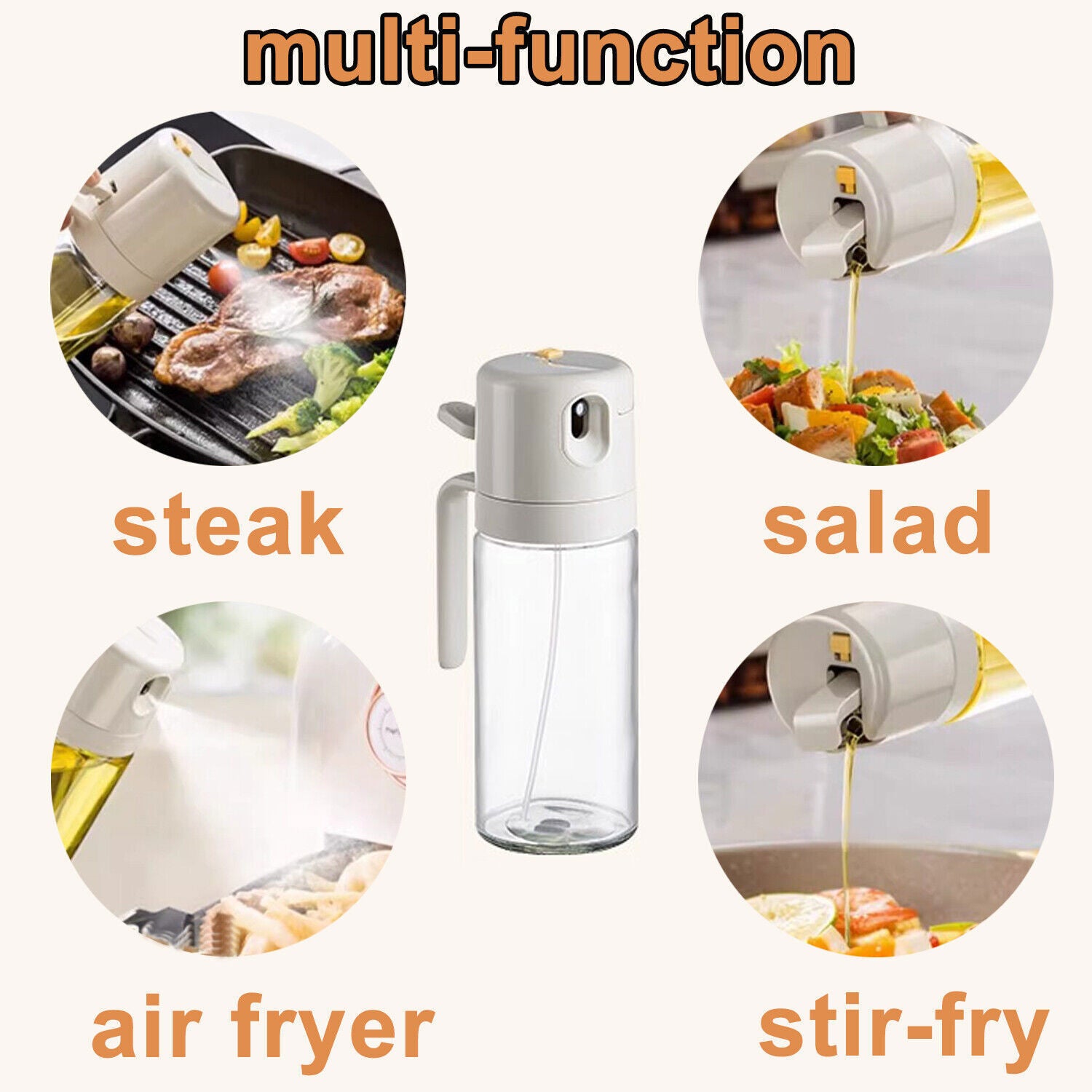 2 in 1 Oil Sprayer Dispenser Spray Bottle Cooking Baking BBQ Kitchen Tools 550ML V201-W13020145