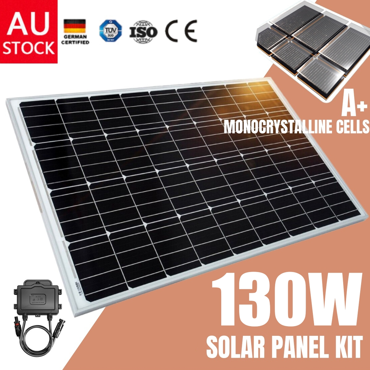 12V 130W Mono Solar Panel Kit Caravan Home Off Gird Battery Charging Power V201-W13041174
