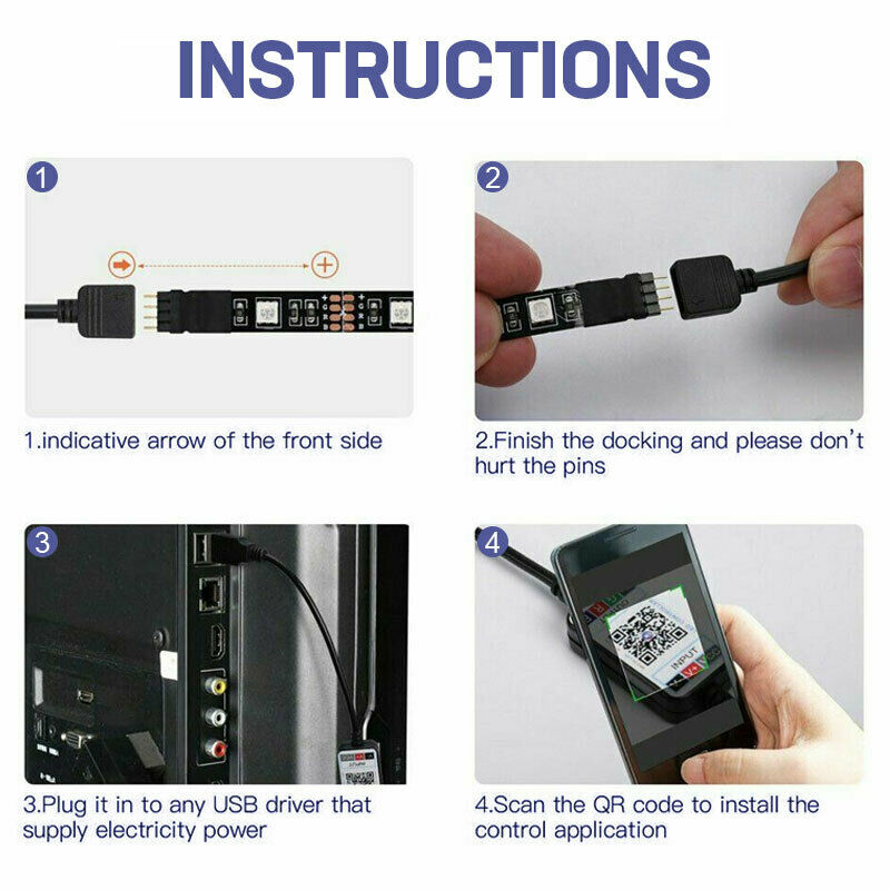 5V RGB LED Strip Lights IP65 Waterproof 5050 5M 10M 20M 300 LEDs USB Bluetooth V201-W13049673