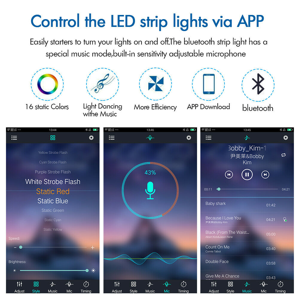 5V RGB LED Strip Lights IP65 Waterproof 5050 5M 10M 20M 300 LEDs USB Bluetooth V201-W13049673