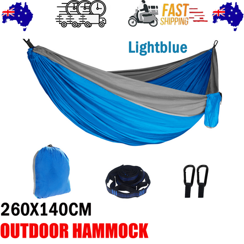 Outdoor Camping Hammock Lightweight 260x140cm Portable Travel Lightblue V201-W13050214