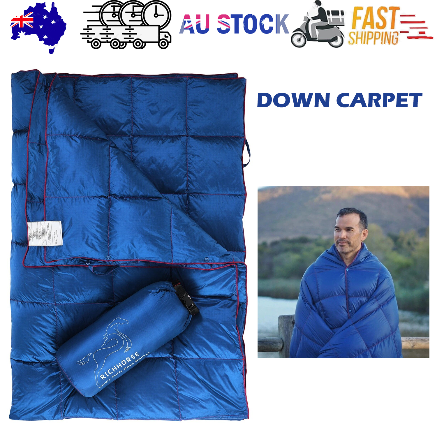 Down Camping Blanket Camping Hiking Puffy down Blanket Packable Lightweight Blue V201-W13050224