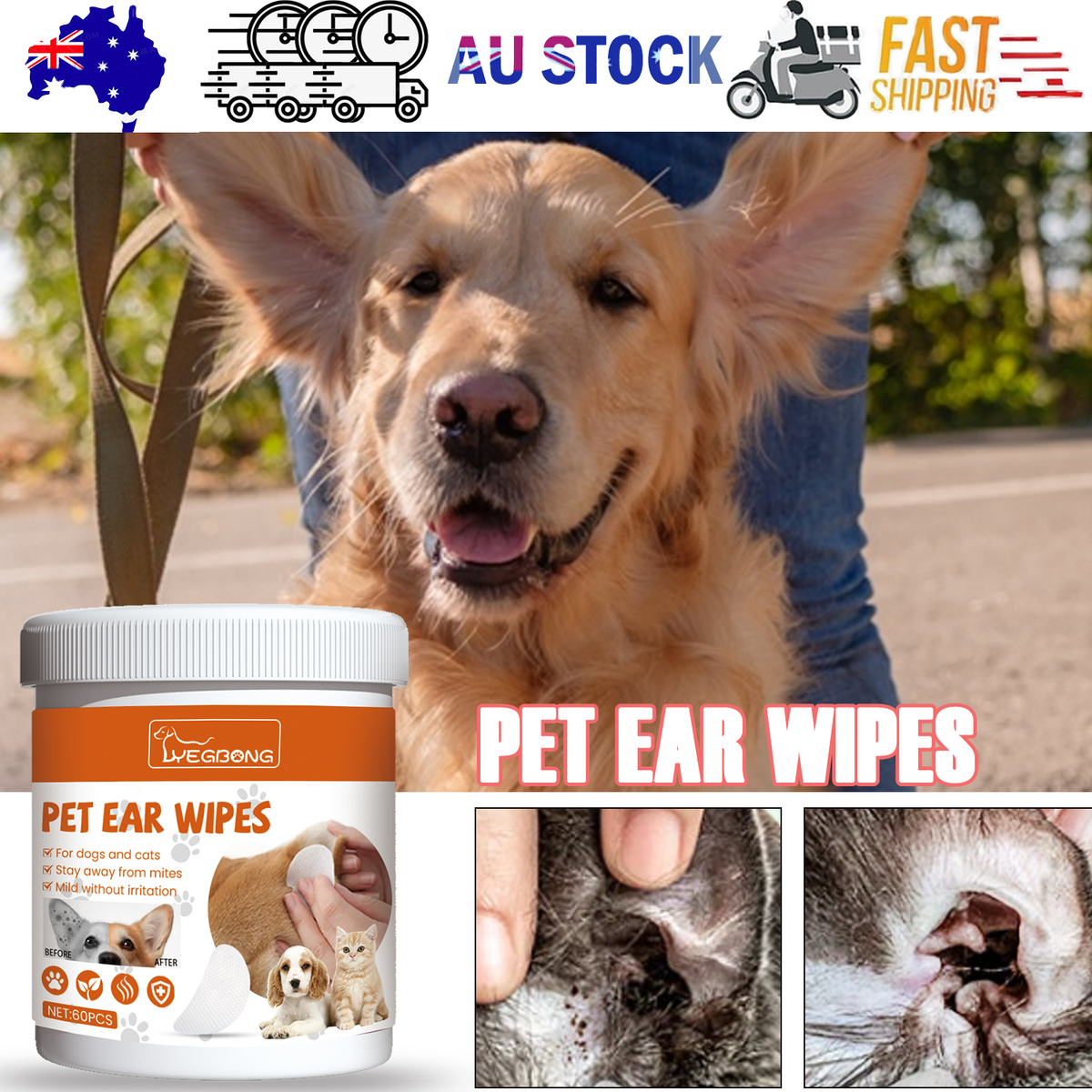Yegbong Pet Ear Wipes, Pet Ear Cleaning Deodorizing Removing Mite And Earwax Cleaning Wipes V201-W13056848