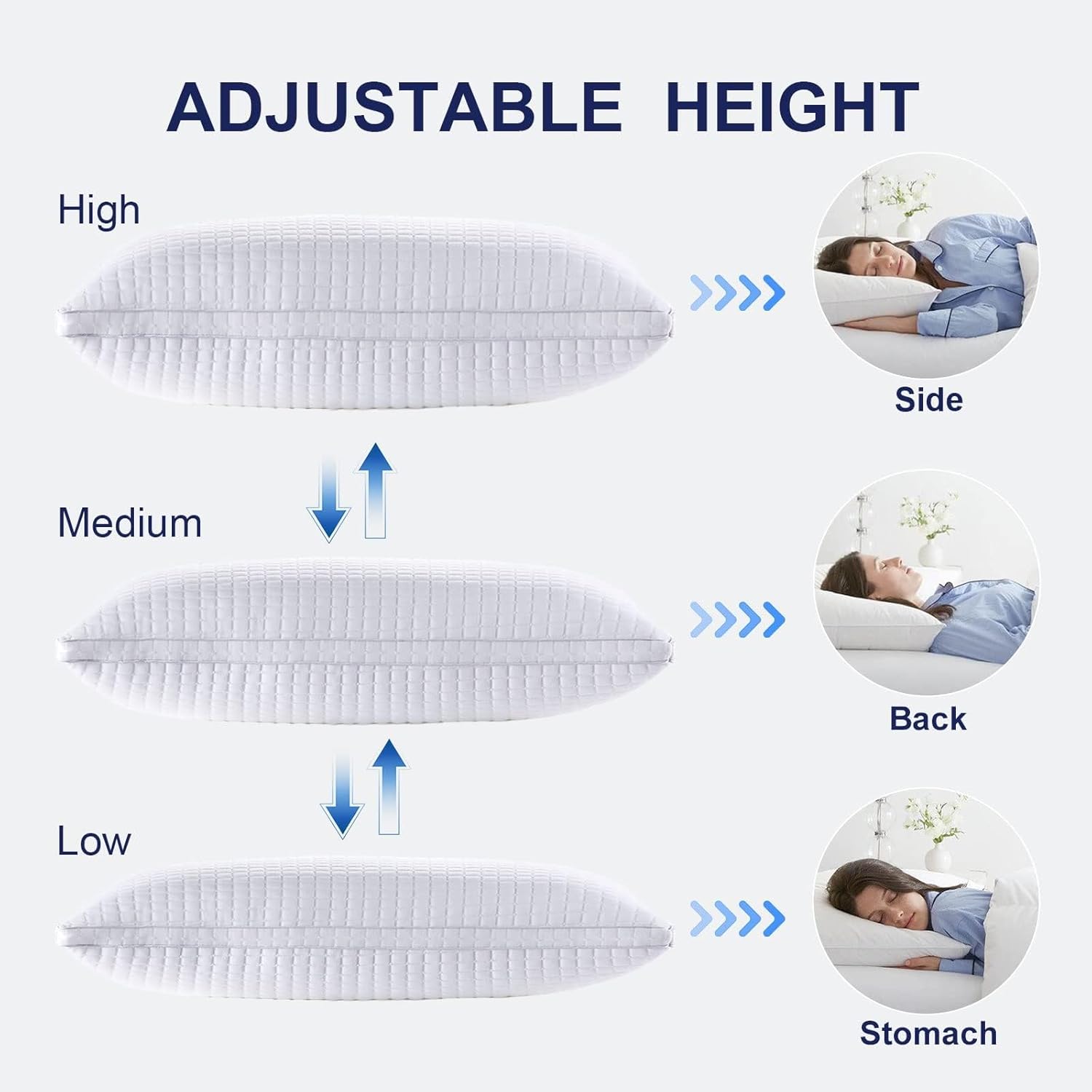 2xKing Quality Pillows Cotton Hotel Adjustable Home Pillows Down Alternative Pillows V201-W13149554