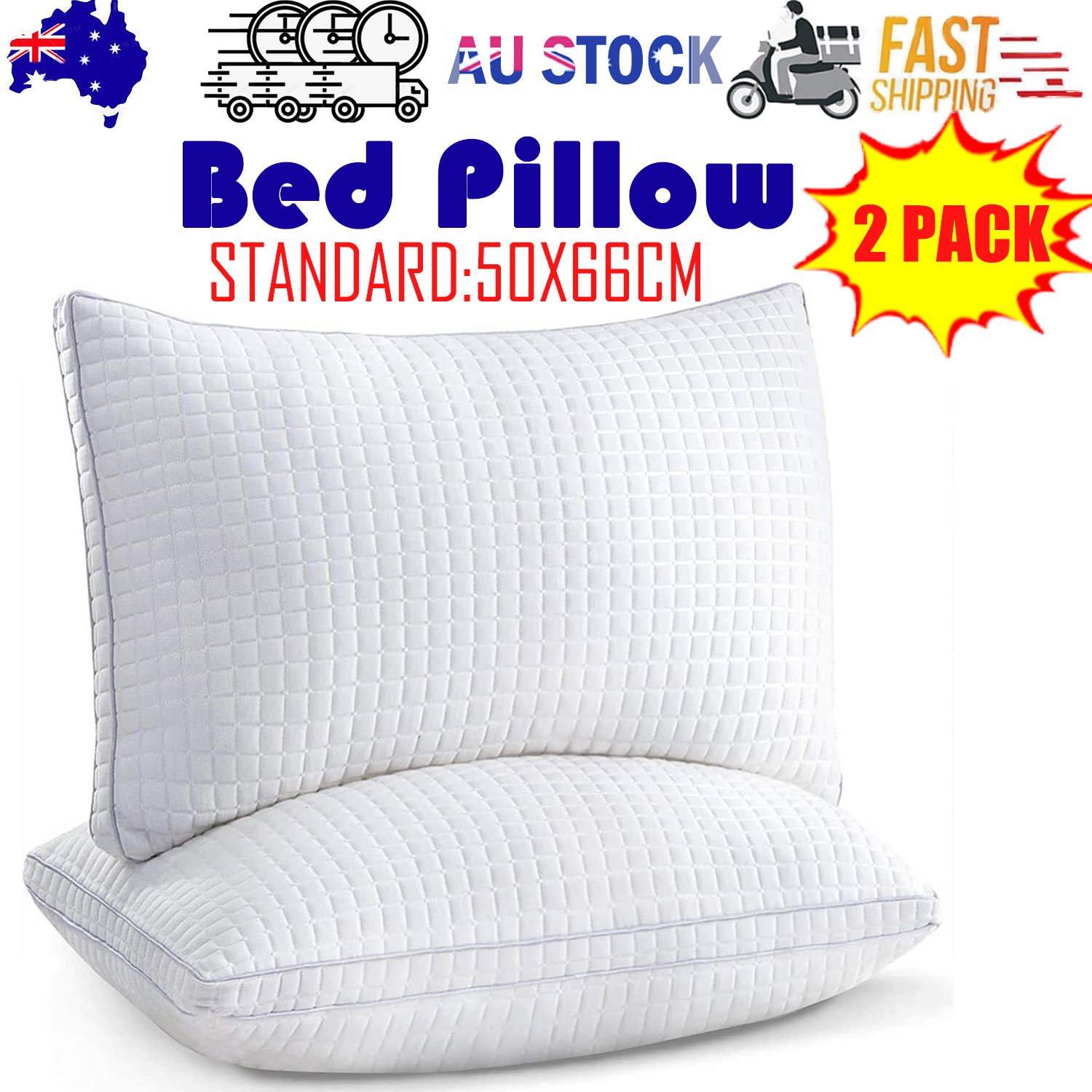 2xStandard Quality Pillows Cotton Hotel Adjustable Home Pillows Down Alternative Pillows V201-W13149556