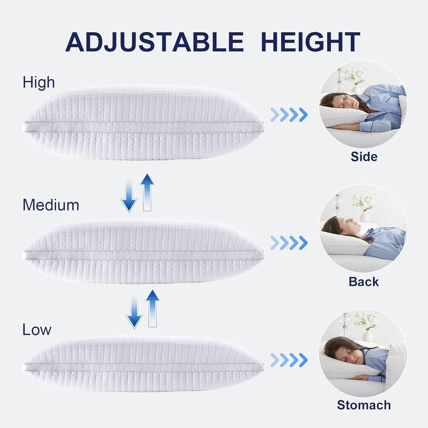2xStandard Quality Pillows Cotton Hotel Adjustable Home Pillows Down Alternative Pillows V201-W13149556