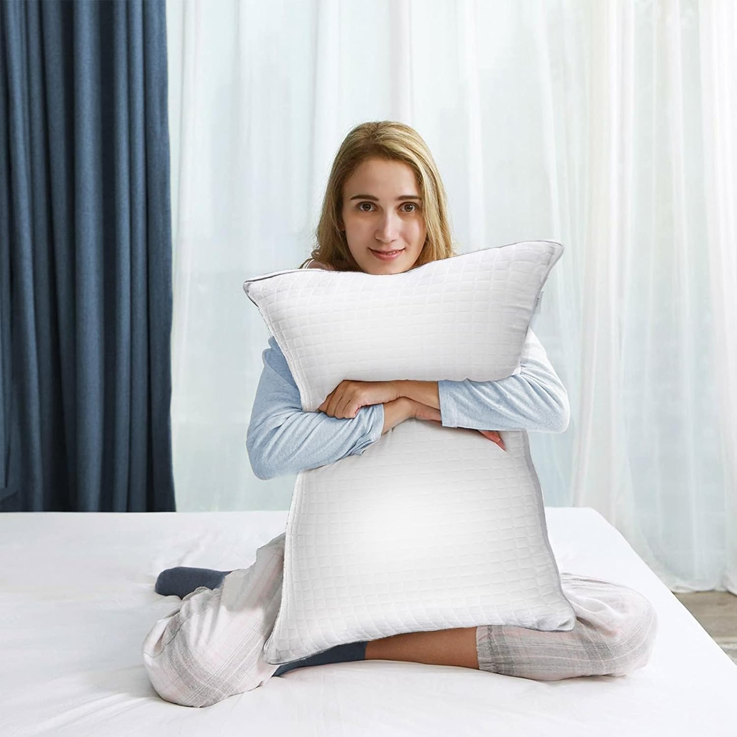 2xStandard Quality Pillows Cotton Hotel Adjustable Home Pillows Down Alternative Pillows V201-W13149556