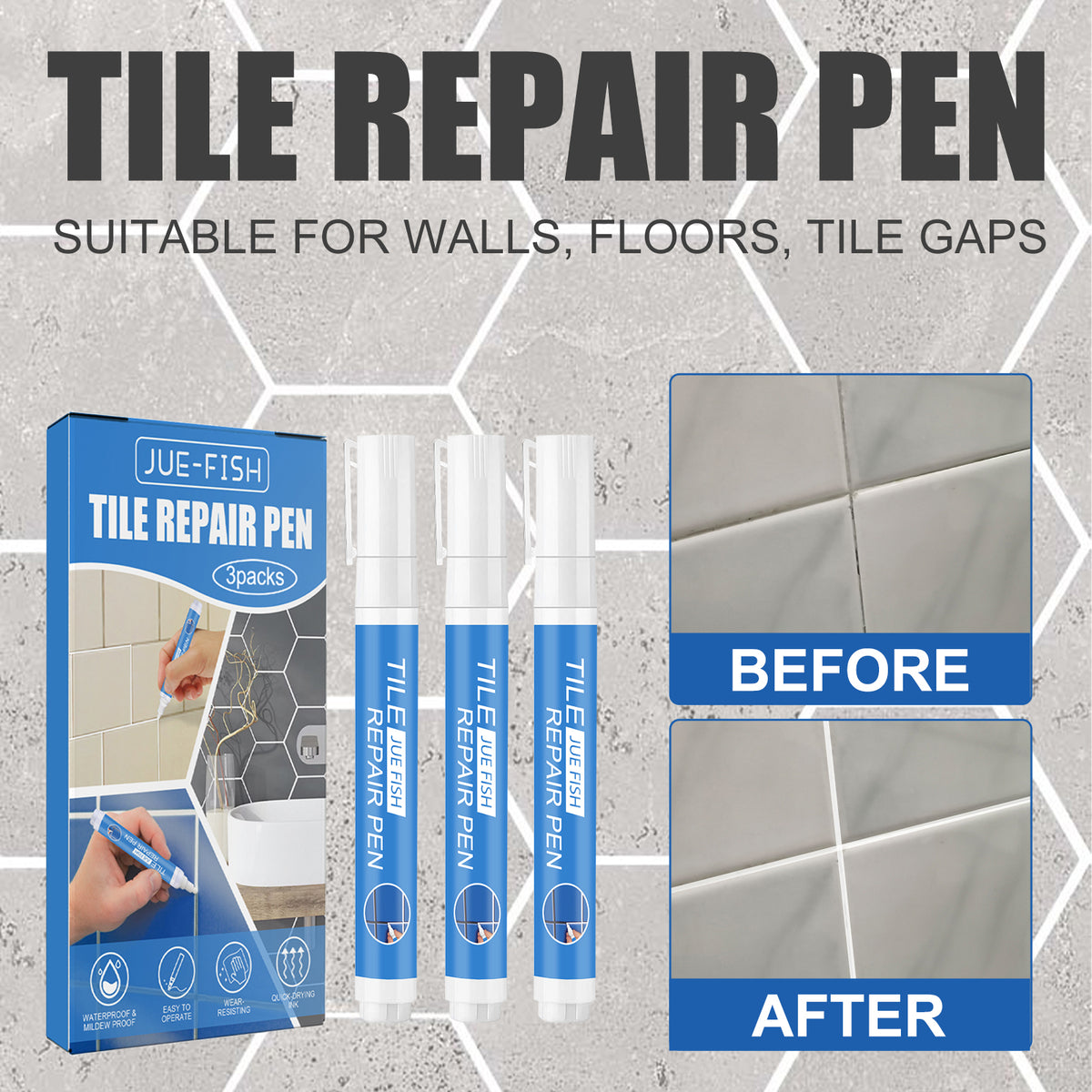 Jue Fish Tile Repair Pen Waterproof Mildew Resistant Tile Repair Pen For Bathroom Floor Crevices V201-W13174391