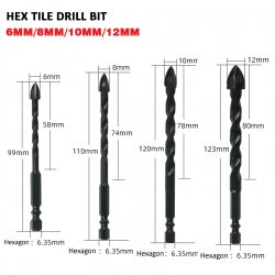 4PCS Drill Set Hex Tile Drill Bit Glass Ceramic Bric Hex Shank Cross Spear Head V201-W13175807