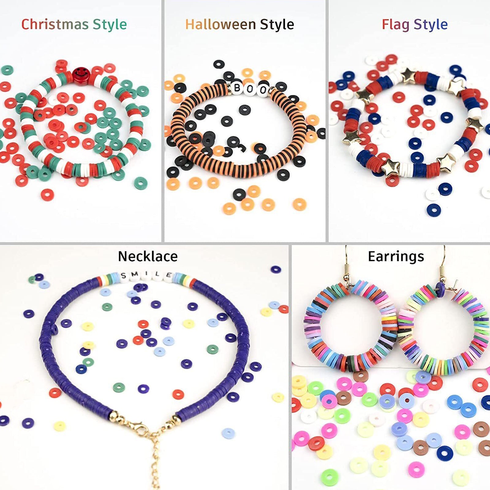 About 6113pcs Clay Heishi Beads Flat Bead Kit Bracelets Necklace Earrings Making V201-W13177950