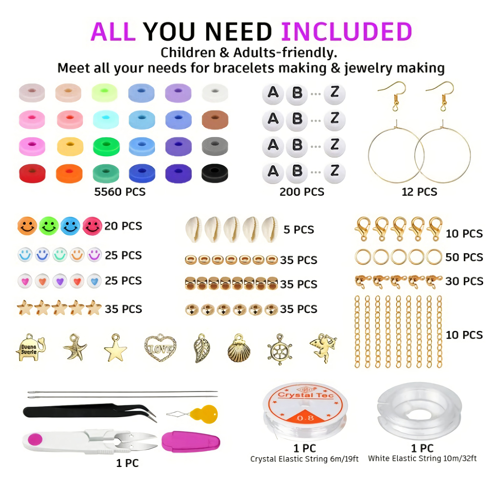 About 6113pcs Clay Heishi Beads Flat Bead Kit Bracelets Necklace Earrings Making V201-W13177950