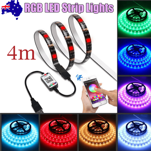 4M RGB LED Strip Lights IP65 Waterproof 5050 300LEDs 12V USB Bluetooth Gift V201-W13177954