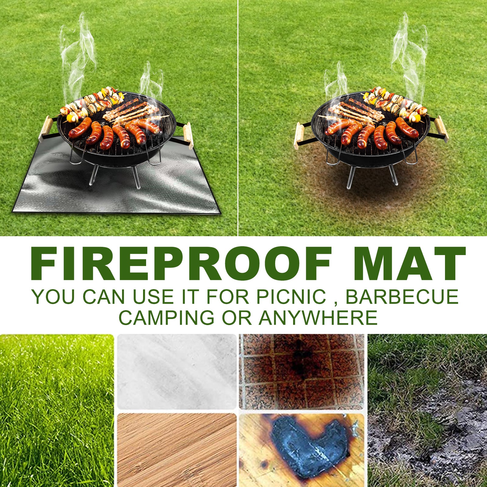 Yegbong Fireproof Mat, Outdoor Lawn Terrace Barbecue Fireproof Silver Rectangular Protective Mat V201-W13188448