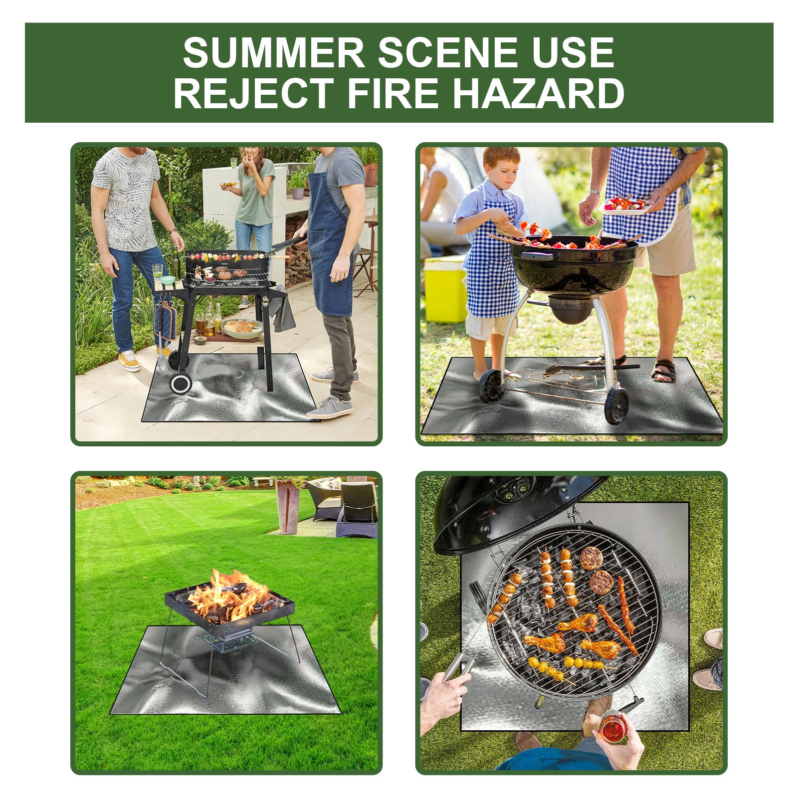 Yegbong Fireproof Mat, Outdoor Lawn Terrace Barbecue Fireproof Silver Rectangular Protective Mat V201-W13188448