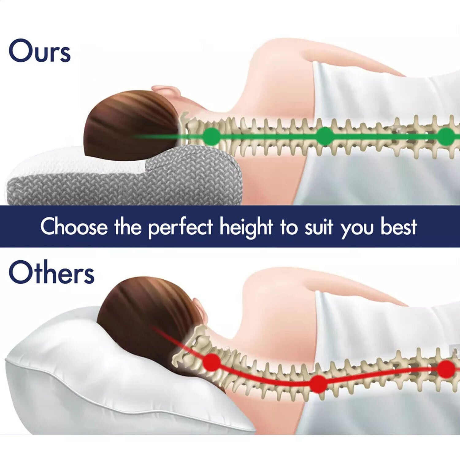 Ergonomic Cervical Pillow Contour Orthopedic Neck Pain Adjustable Bed Pillow V201-W13213943