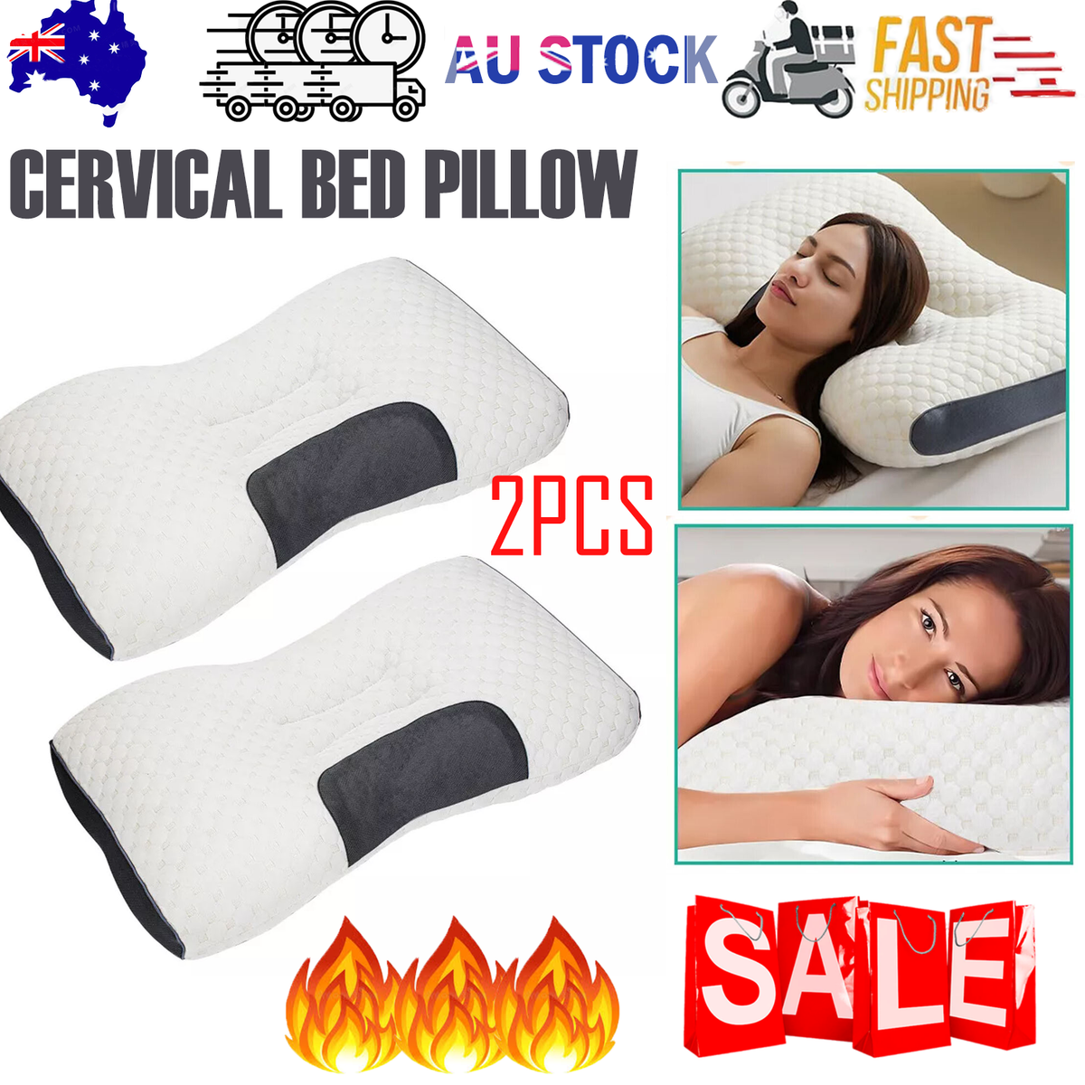 2 pcs Pain Relief Ergonomic Pillow Adjustable Contour Orthopedic Cervical Bed Pillow V201-W13213944