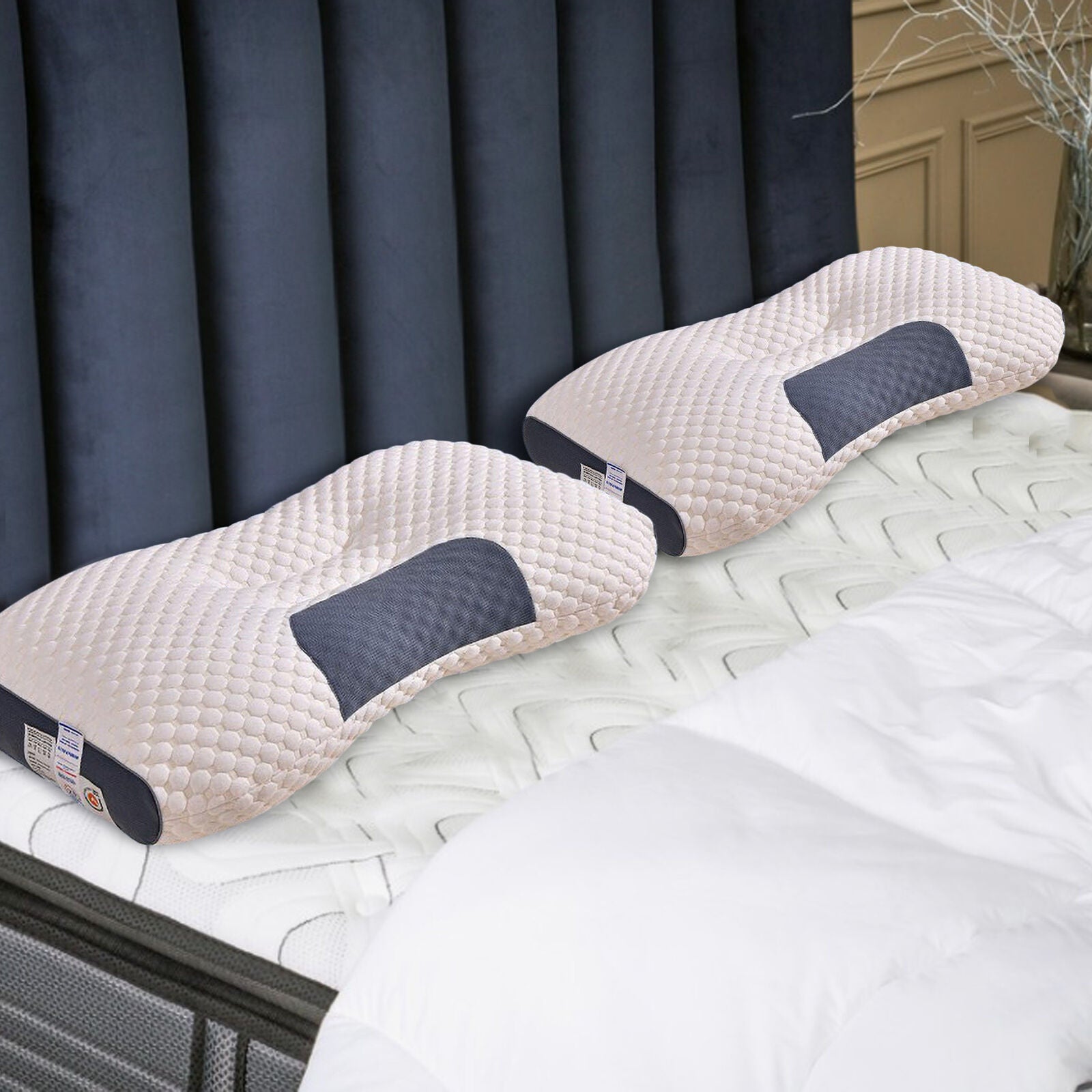 2 pcs Pain Relief Ergonomic Pillow Adjustable Contour Orthopedic Cervical Bed Pillow V201-W13213944