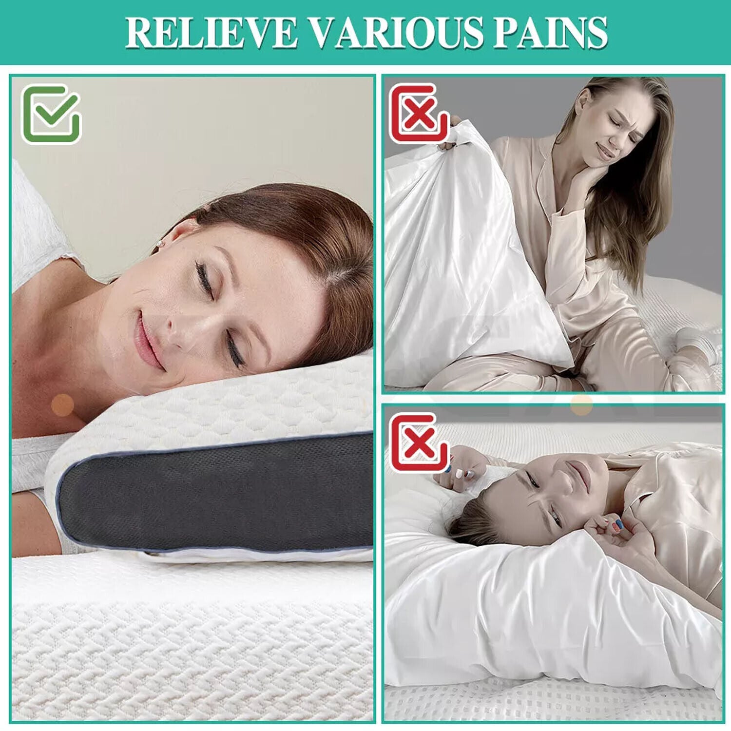 2 pcs Pain Relief Ergonomic Pillow Adjustable Contour Orthopedic Cervical Bed Pillow V201-W13213944