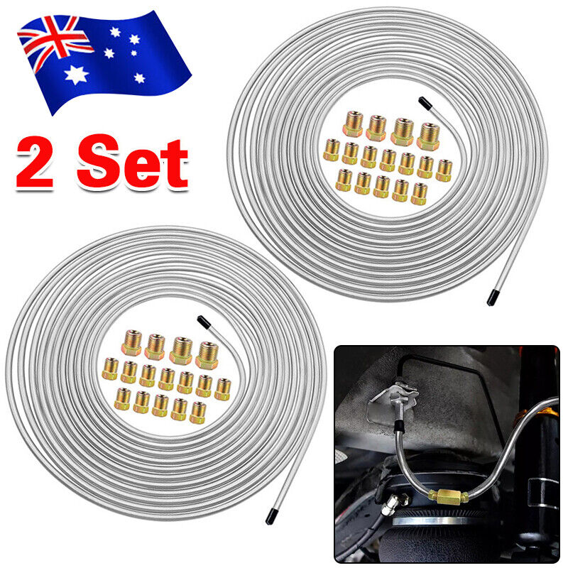 2 Packs 3/16 inch Brake Line Kit 25Ft Tube Rolls Zinc Steel with 32 Fittings NEW V201-W13220693