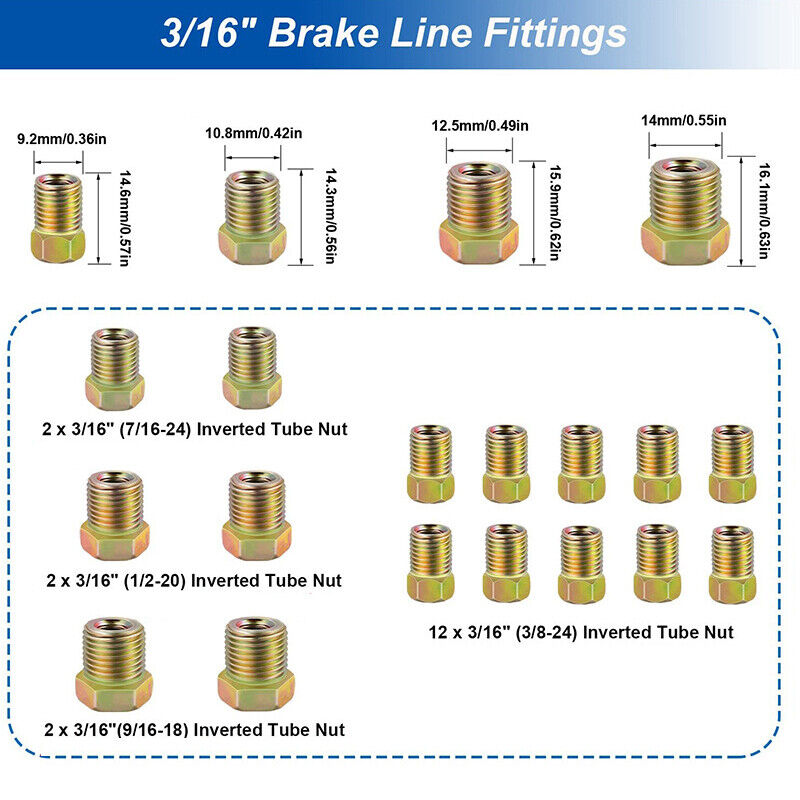 2 Packs 3/16 inch Brake Line Kit 25Ft Tube Rolls Zinc Steel with 32 Fittings NEW V201-W13220693
