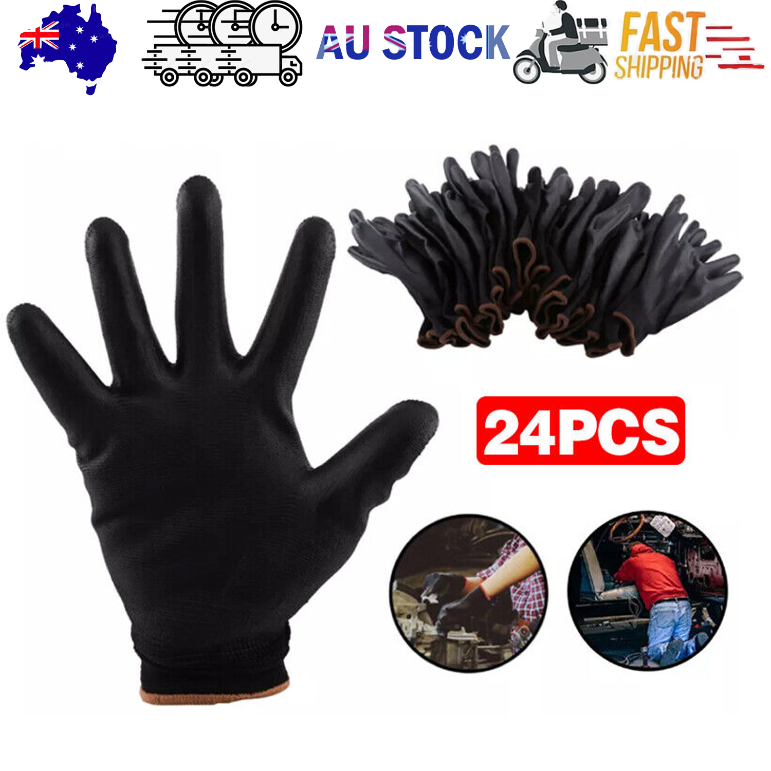24PCS Antistatic Nylon Gloves Work Safety Working Mechanic Gloves Garden Builder V201-W13250097