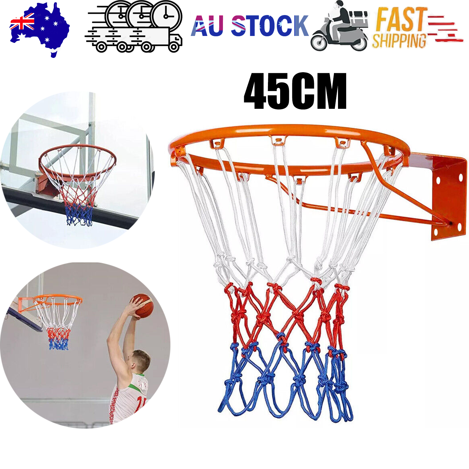 45CM Basketball Ring Hoop Net Wall Mounted Outdoor Hanging Basket ProfessionalAU V201-W13250111