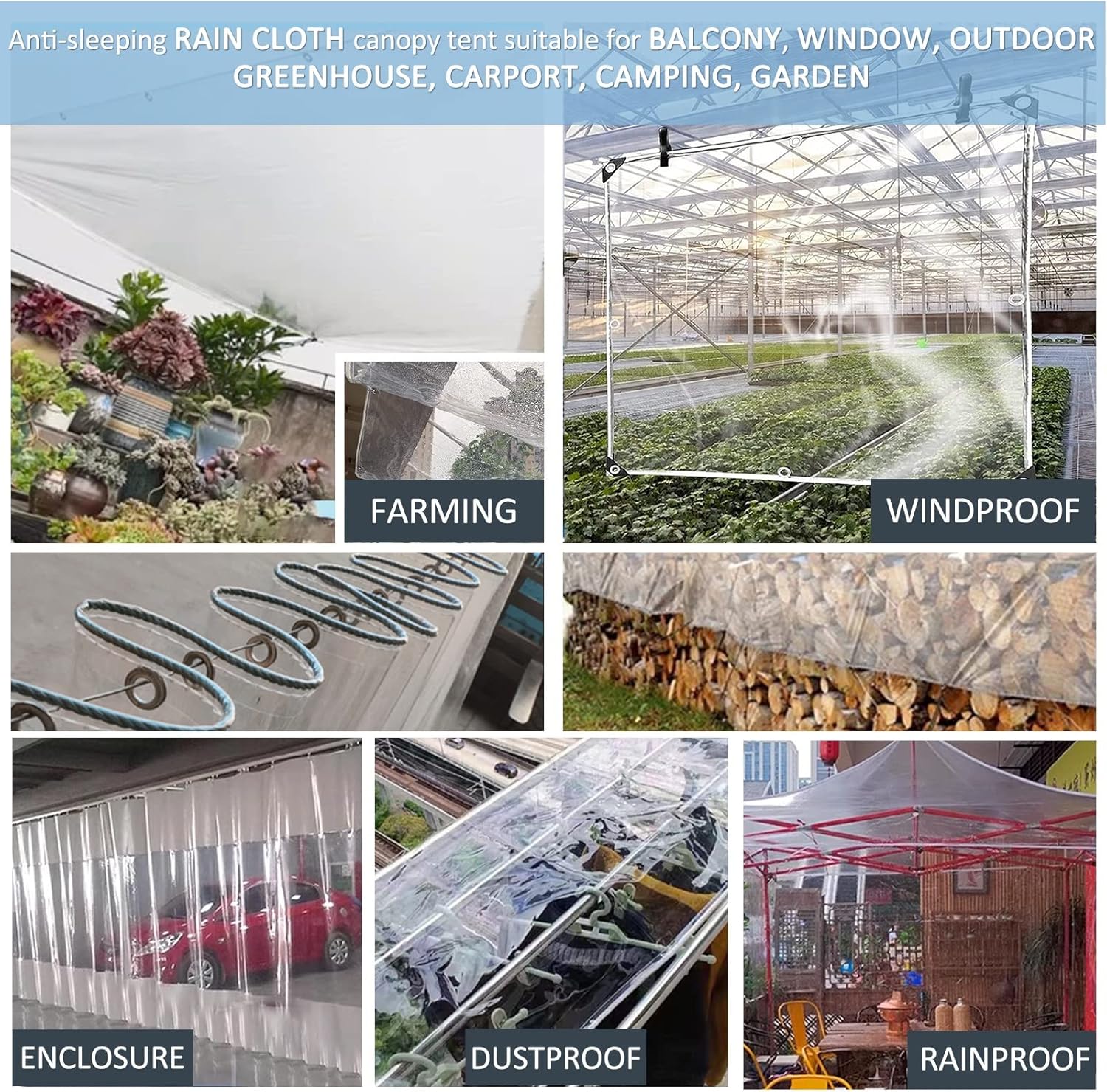 420GSM Heavy Duty Clear PVC Tarpaulin Cloth Transparent Tarps Grommets 3X4M V201-W13278699