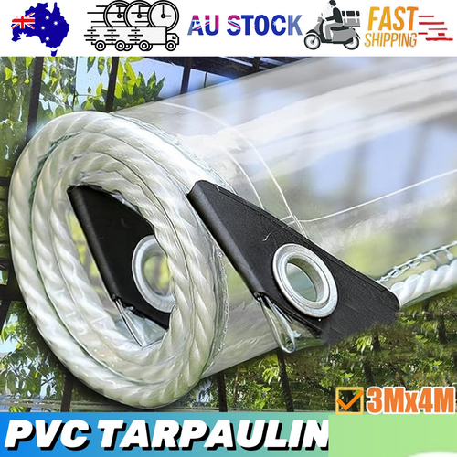 420GSM Heavy Duty Clear PVC Tarpaulin Cloth Transparent Tarps Grommets 3X4M V201-W13278699