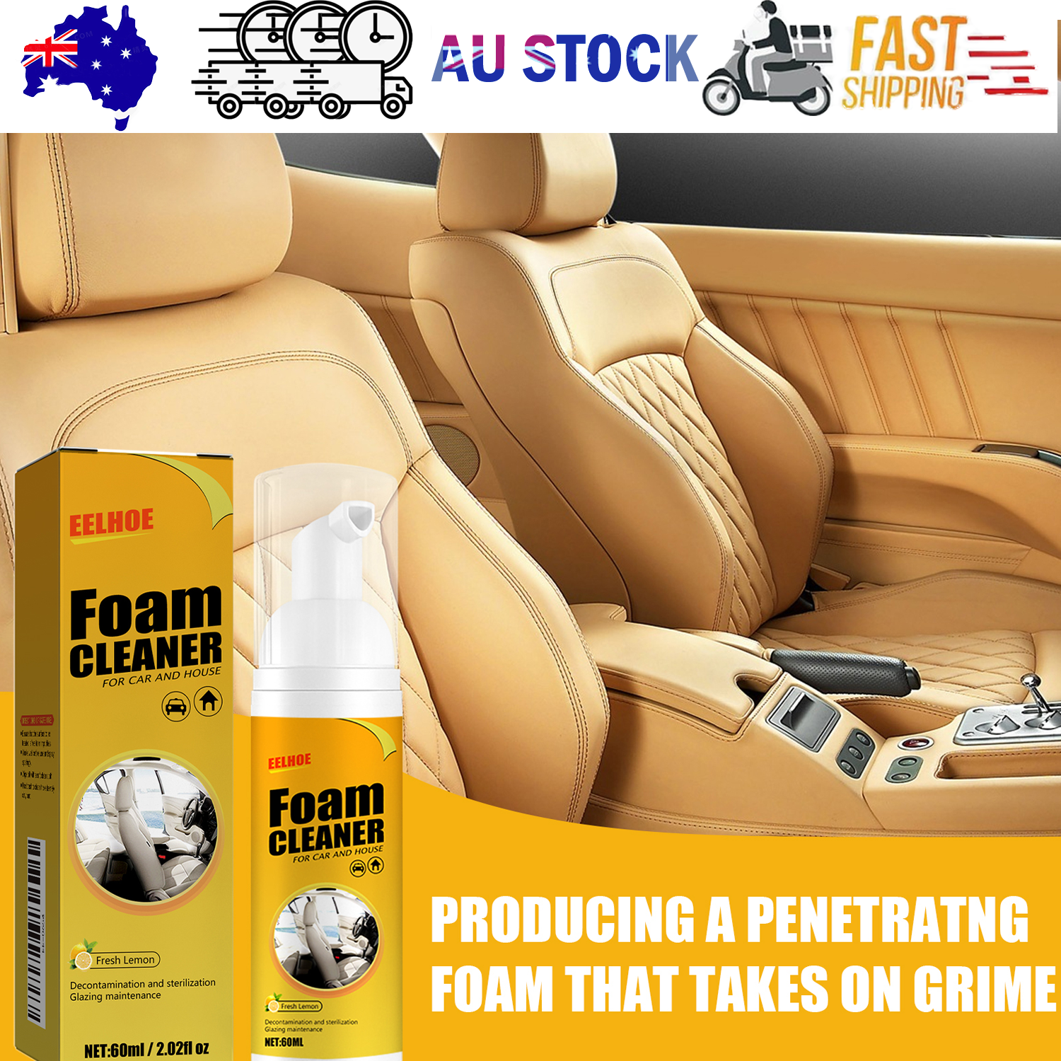 Foam Cleaner, Leather Seat Supplies Decontamination Multi-Functional Interior Cleaner V201-W13288636