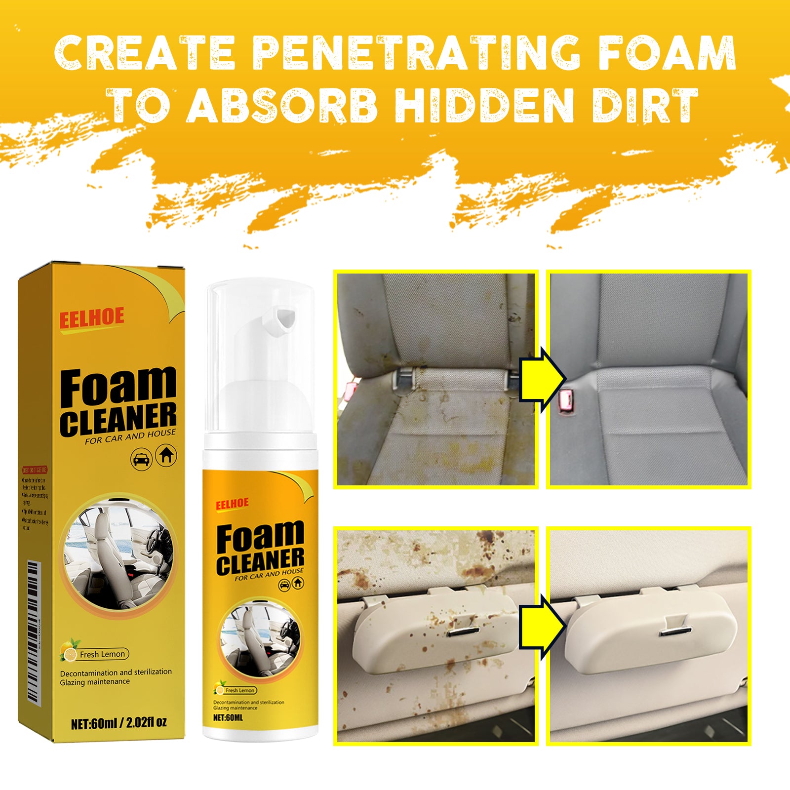 Foam Cleaner, Leather Seat Supplies Decontamination Multi-Functional Interior Cleaner V201-W13288636