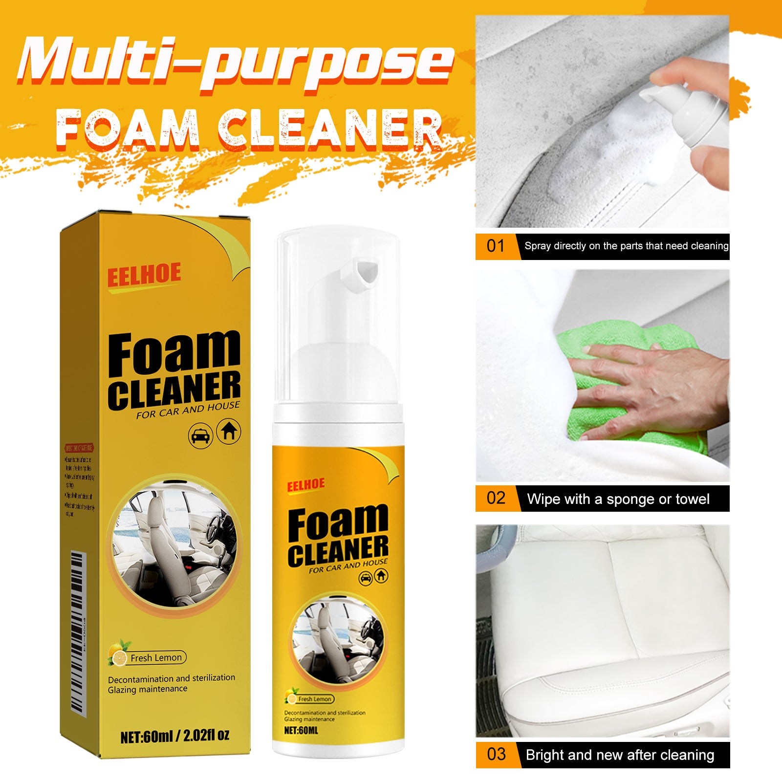 Foam Cleaner, Leather Seat Supplies Decontamination Multi-Functional Interior Cleaner V201-W13288636