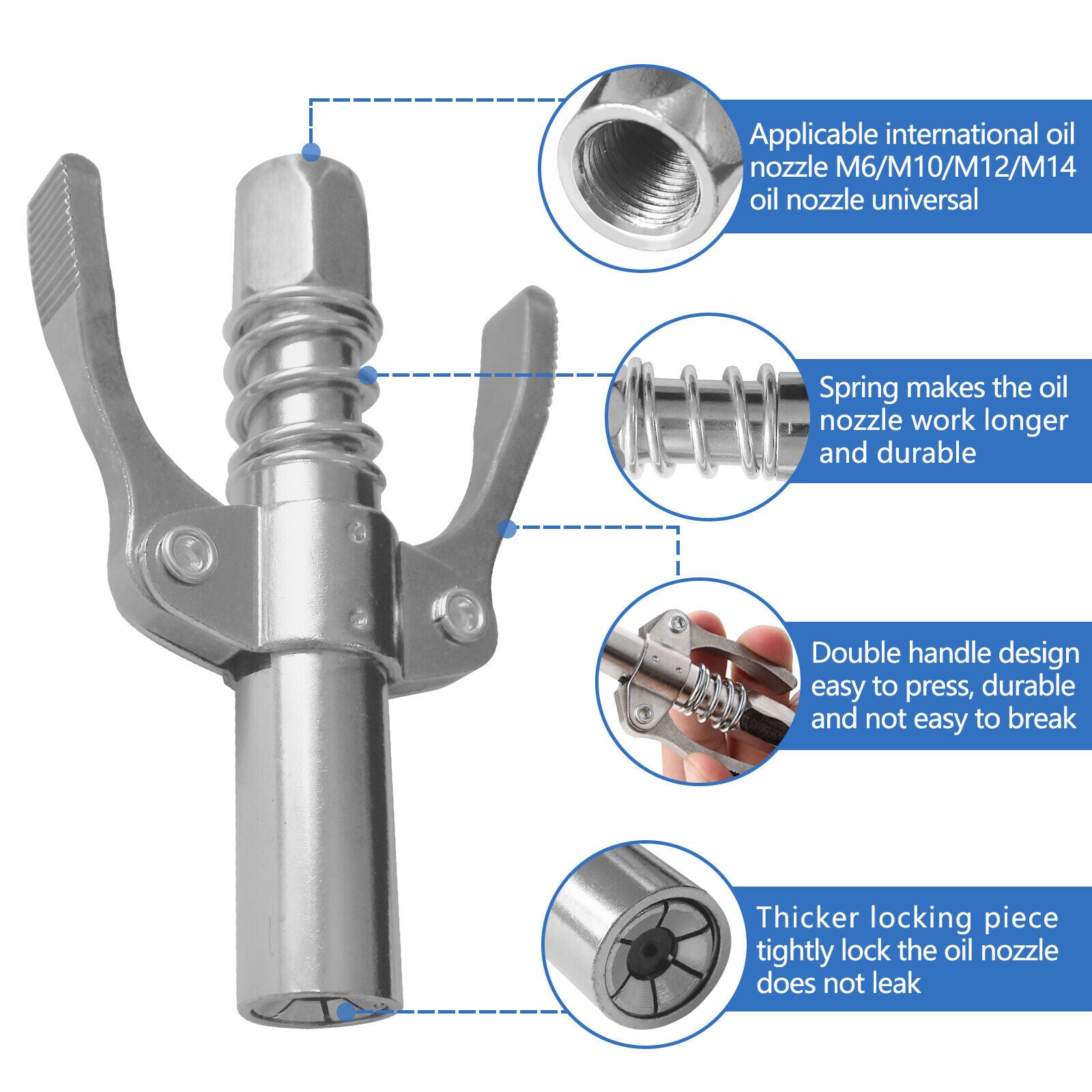 Grease Gun Coupler High Pressure Quick Release Lock Nozzles w/Hose For 1/8"NPT V201-W13314314