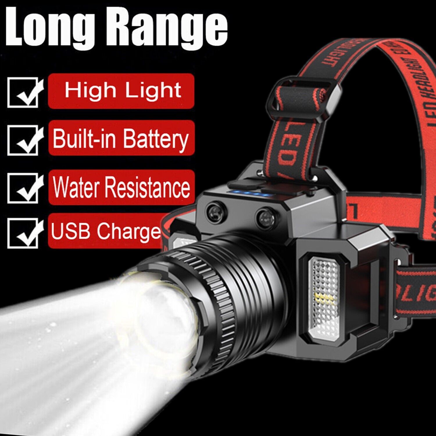 900000LM LED Headlamp Rechargeable Headlight Zoomable Head Torch Lamp Flashlight V201-W13314315
