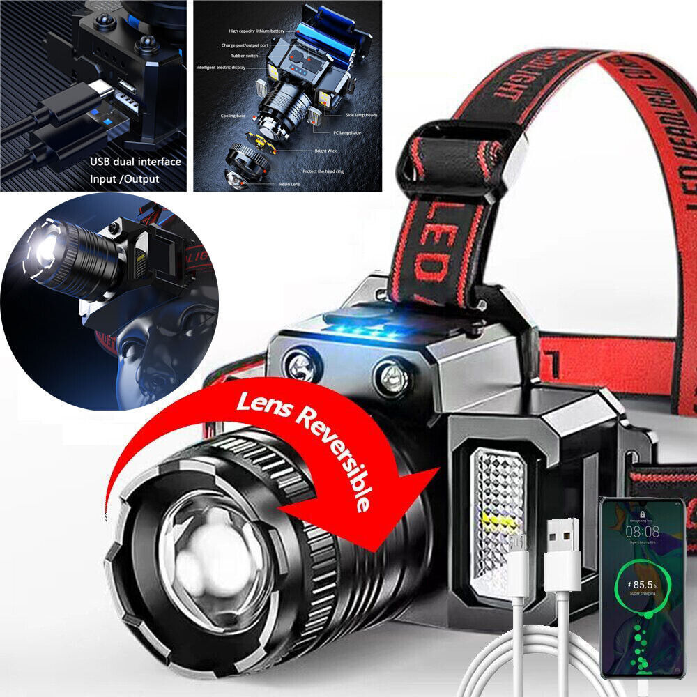 900000LM LED Headlamp Rechargeable Headlight Zoomable Head Torch Lamp Flashlight V201-W13314315