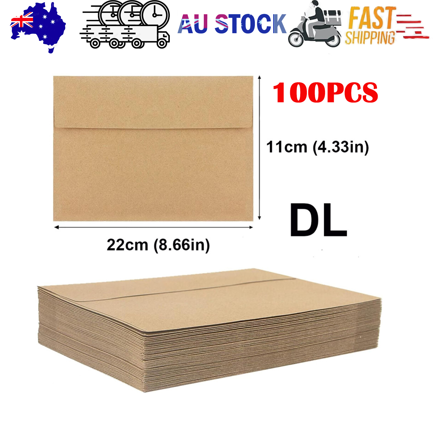 100x Kraft Envelopes Brown DL Mailer for Standard Business Wedding Party 120GSM V201-W13314556